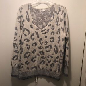 Grey and ivory leopard print sweater